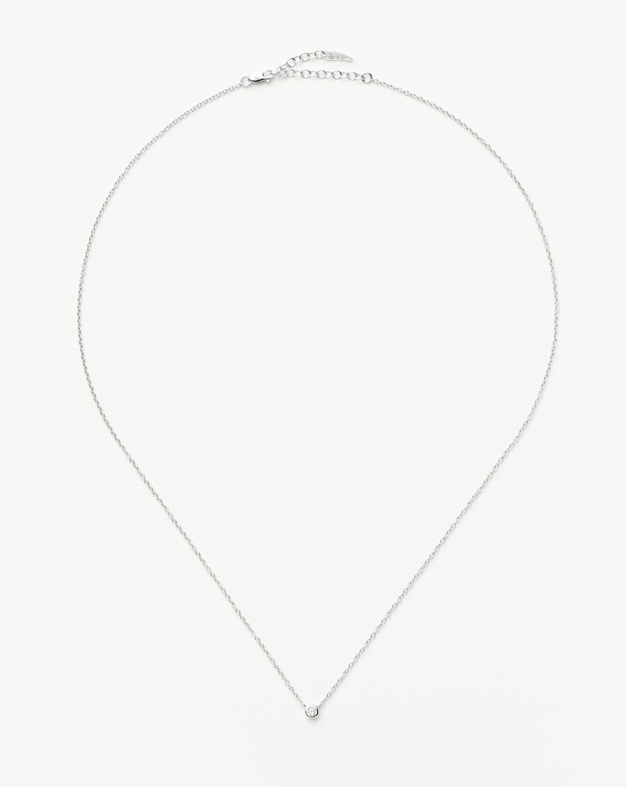 collar con colgante solitario de diamantes en oro blanco macizo de 14 k