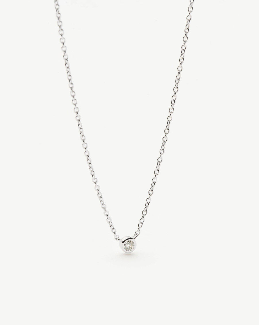 collar con colgante solitario de diamantes en oro blanco macizo de 14 k