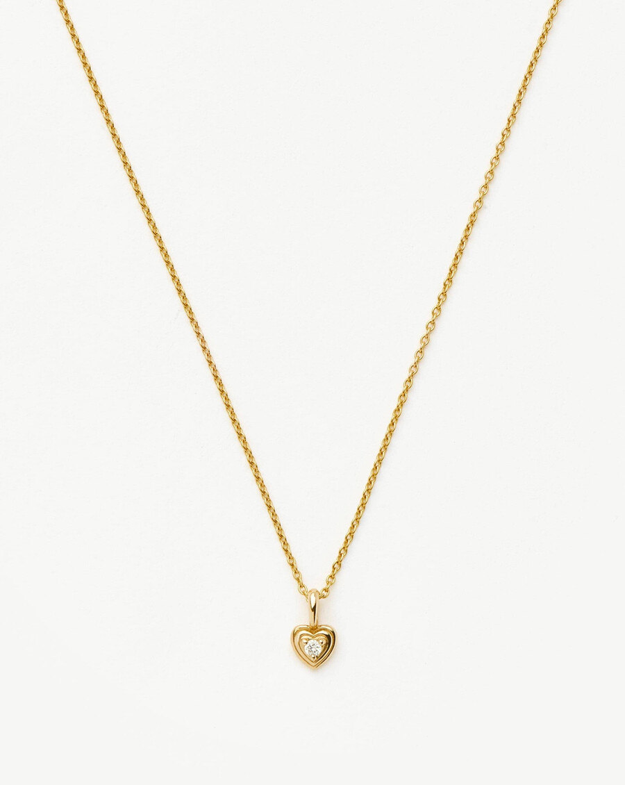 collar con mini colgante de corazón de diamantes en oro macizo de 14 k