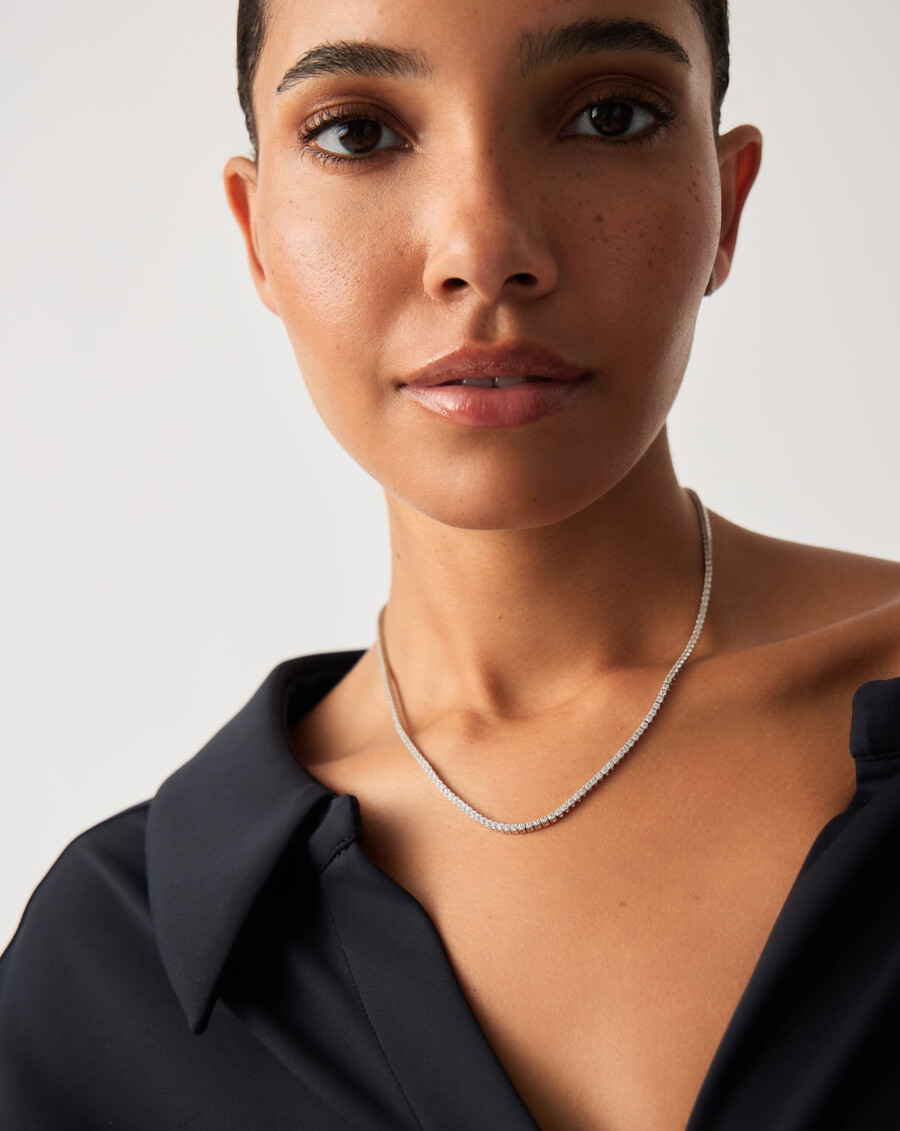 collar de tenis con diamantes en oro blanco macizo de 14 k