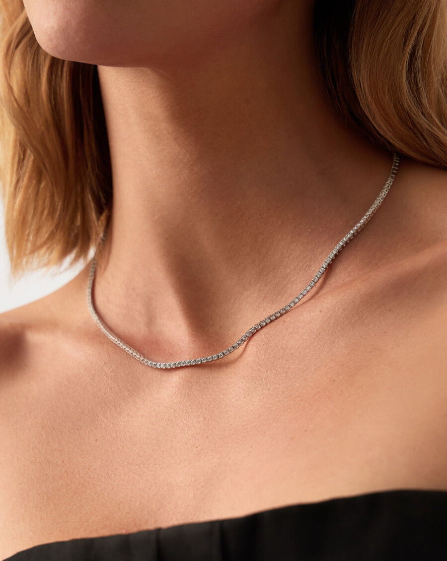 collar de tenis con diamantes en oro blanco macizo de 14 k