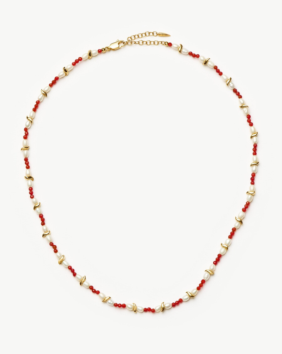 collar de perlas savi seed - cuarzo rojo y perla