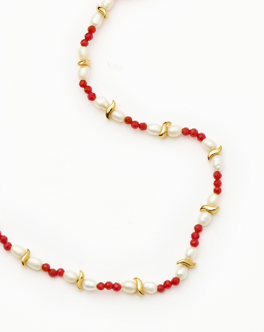collar de perlas savi seed - cuarzo rojo y perla