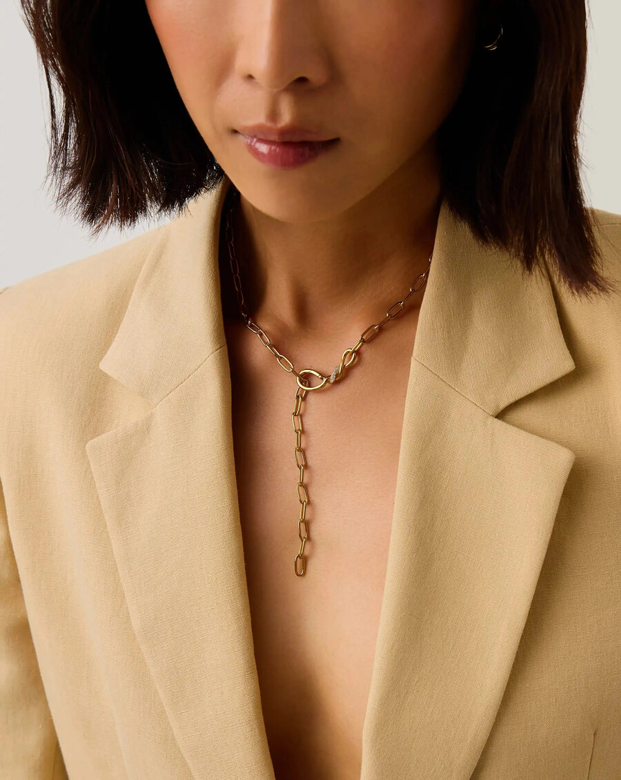 collar de cadena con clip de papel dorado de nieve fundida
