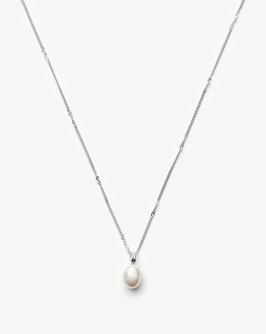 collar de cadena trenzada con perlas barrocas - plata