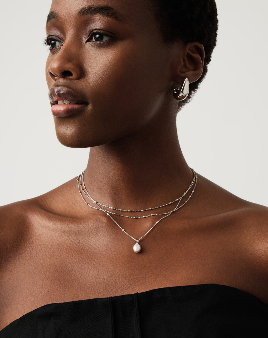 collar de cadena trenzada con perlas barrocas - plata