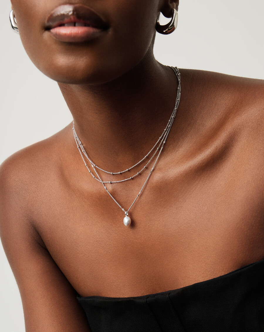 collar de cadena trenzada con perlas barrocas - plata