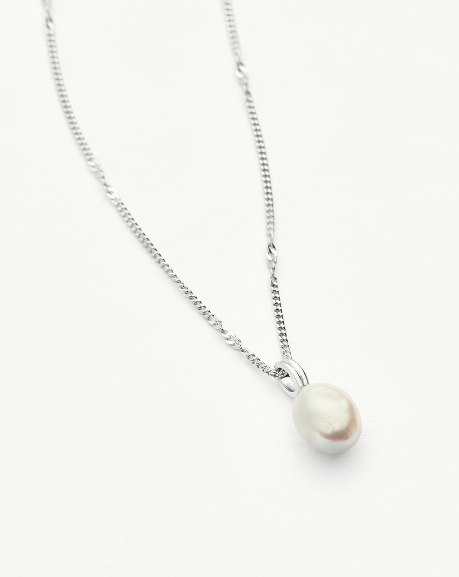 collar de cadena trenzada con perlas barrocas - plata