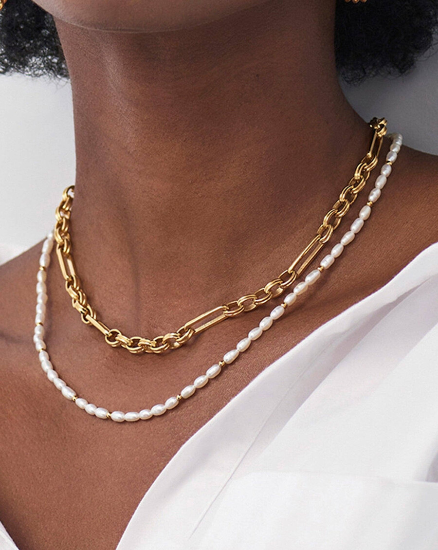 collar corto de perlas de semillas - chapado en oro de 18 kperla