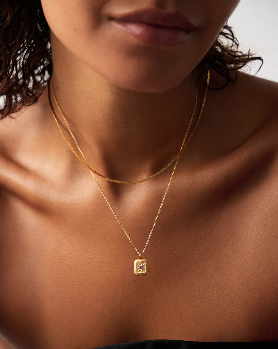 conjunto de collar y pendientes con dijes de piedra natal de febrero - oro
