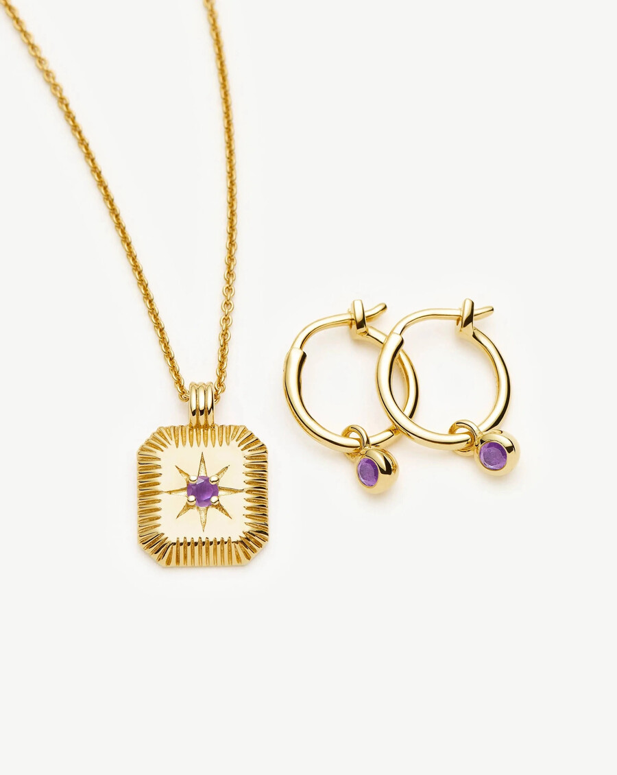 conjunto de collar y pendientes con dijes de piedra natal de febrero - oro