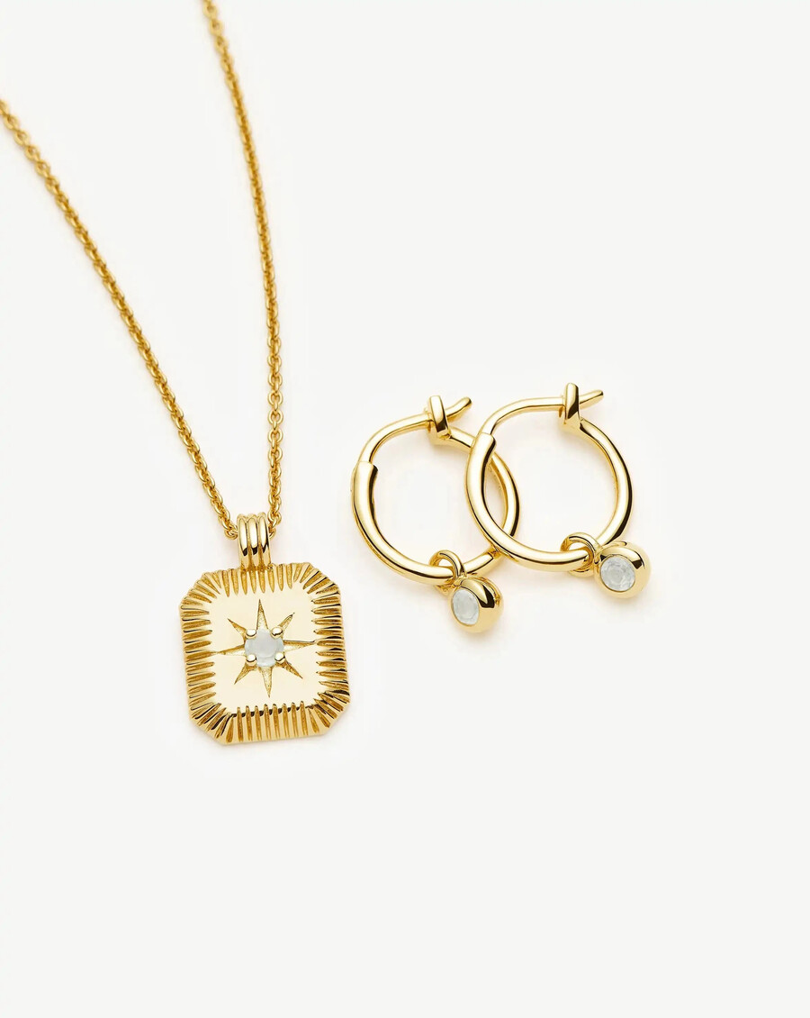 conjunto de collar y pendientes con dijes de piedra natal de marzo - oro
