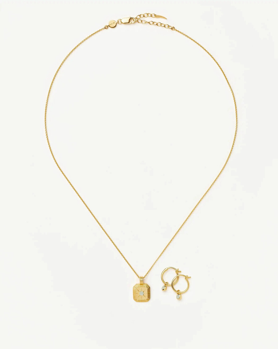conjunto de collar y pendientes con dijes de piedra natal de marzo - oro