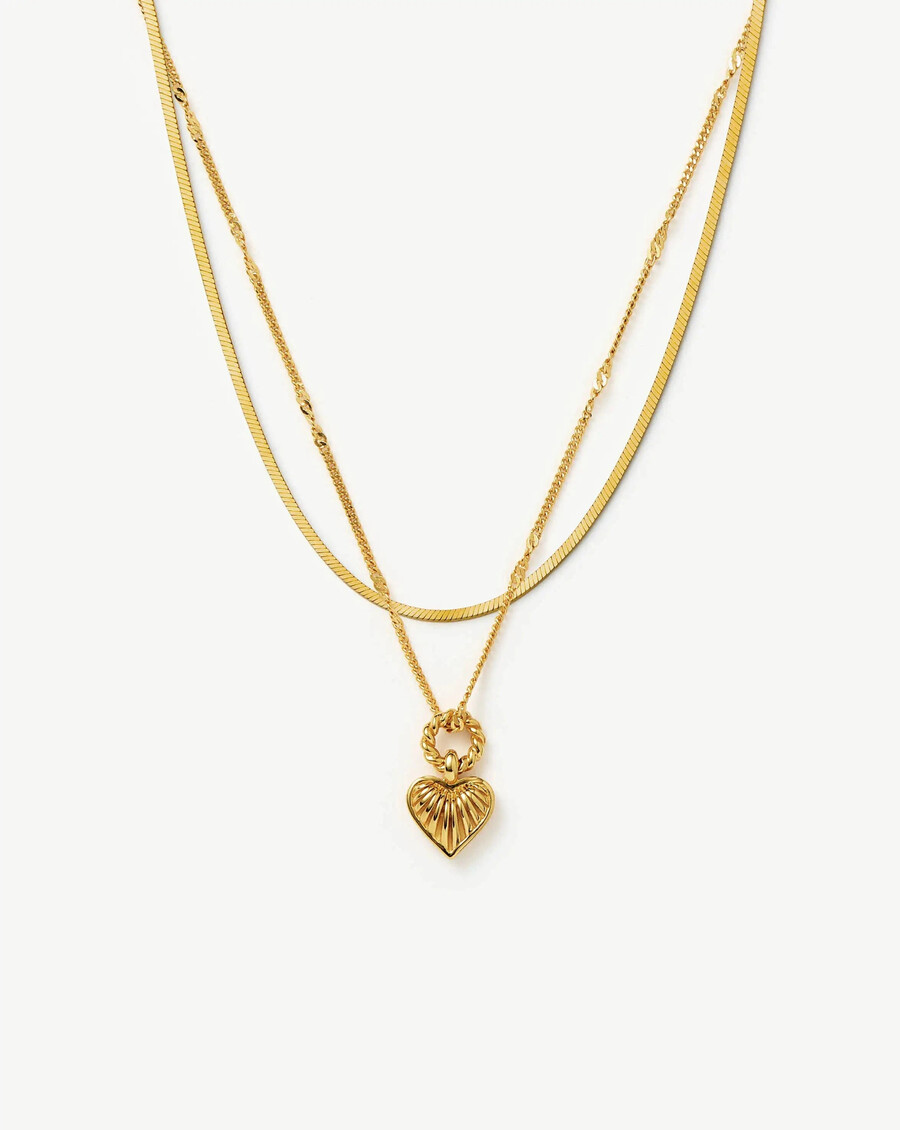 conjunto de collar con cadena de corazón mini ridge - dorado