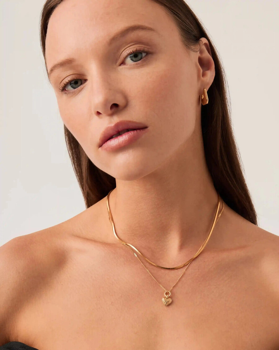 conjunto de collar con cadena de corazón mini ridge - dorado