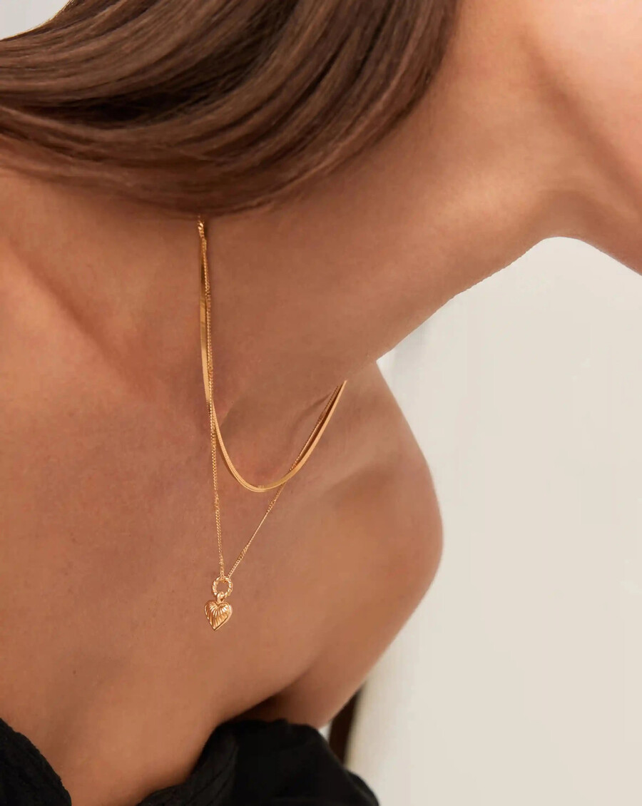 conjunto de collar con cadena de corazón mini ridge - dorado