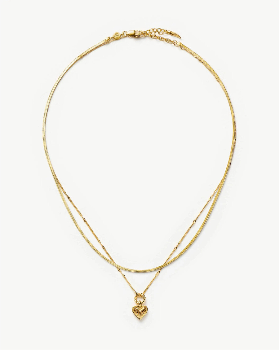 conjunto de collar con cadena de corazón mini ridge - dorado