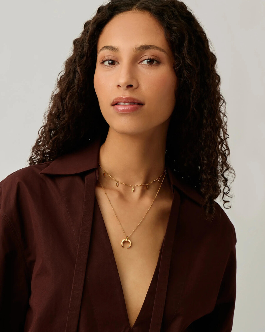 conjunto de collar de cuerno y gargantilla con dije de hoja de lucy williams