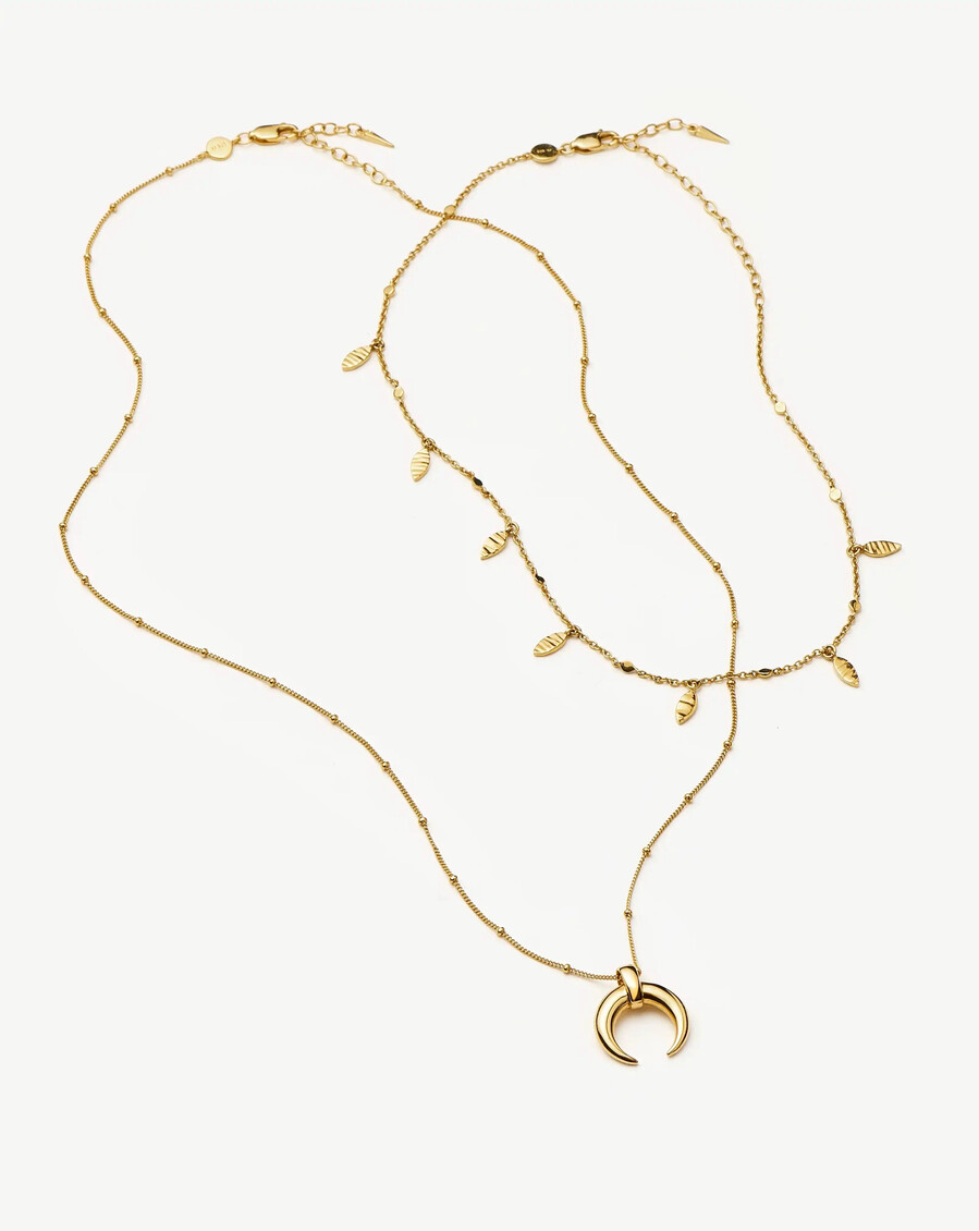 conjunto de collar de cuerno y gargantilla con dije de hoja de lucy williams