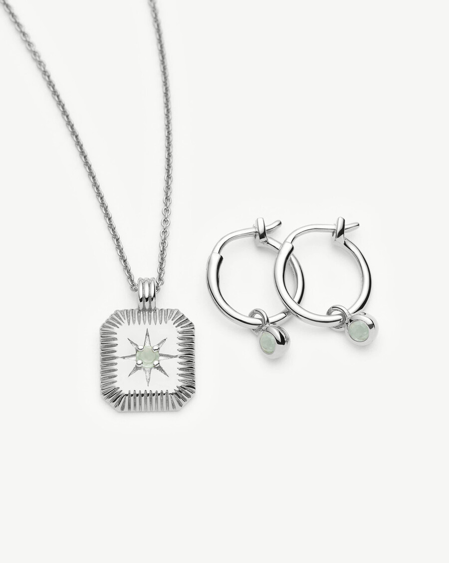 conjunto de collar y pendientes con dijes de piedra natal de marzo - plata