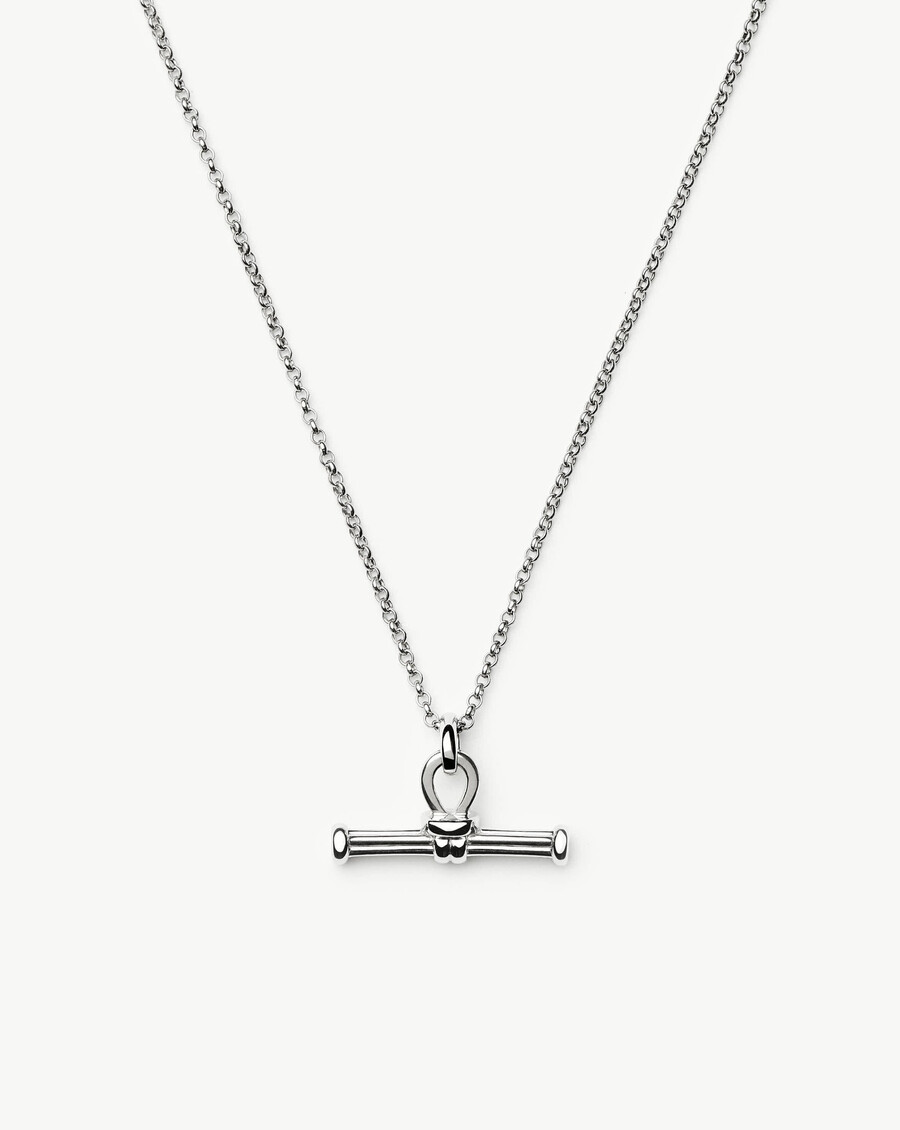 collar de cadena de plata con barra en t y cresta