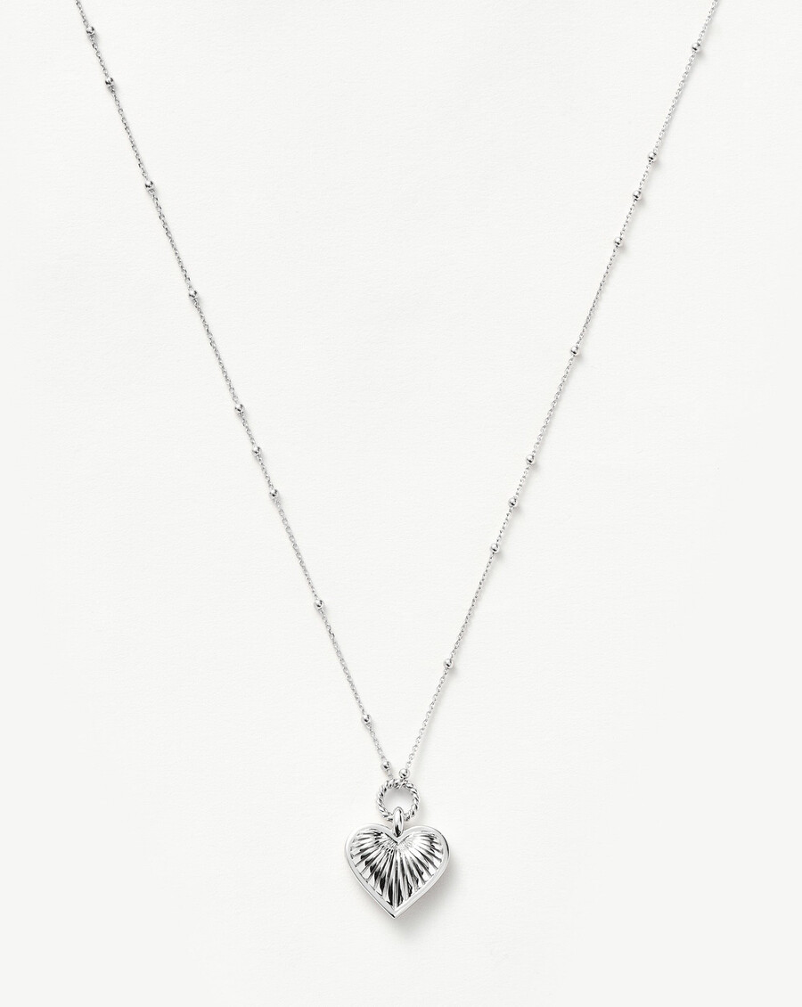 collar con colgante de corazón de cresta - chapado en plata