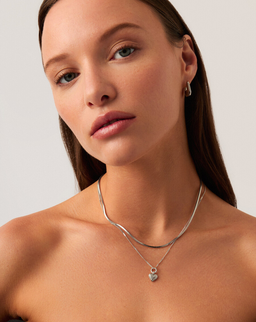 collar con colgante de corazón mini ridge - plata de ley