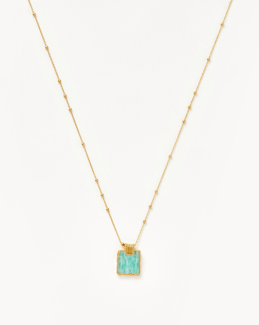 collar con dije de lena - chapado en oro de 18 quilates con amazonita