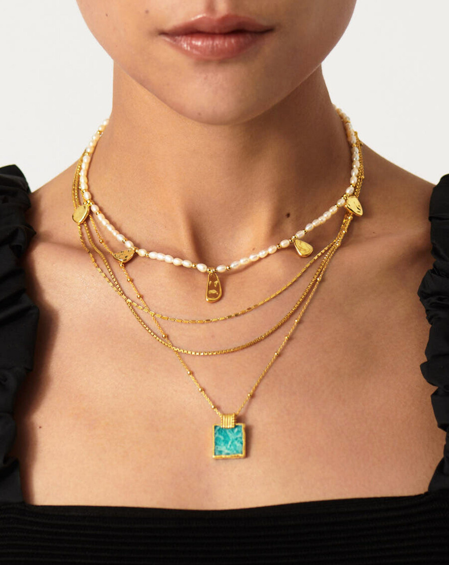 collar con dije de lena - chapado en oro de 18 quilates con amazonita