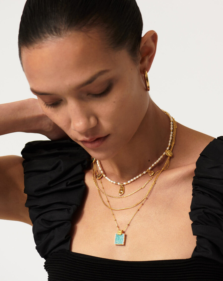 collar con dije de lena - chapado en oro de 18 quilates con amazonita
