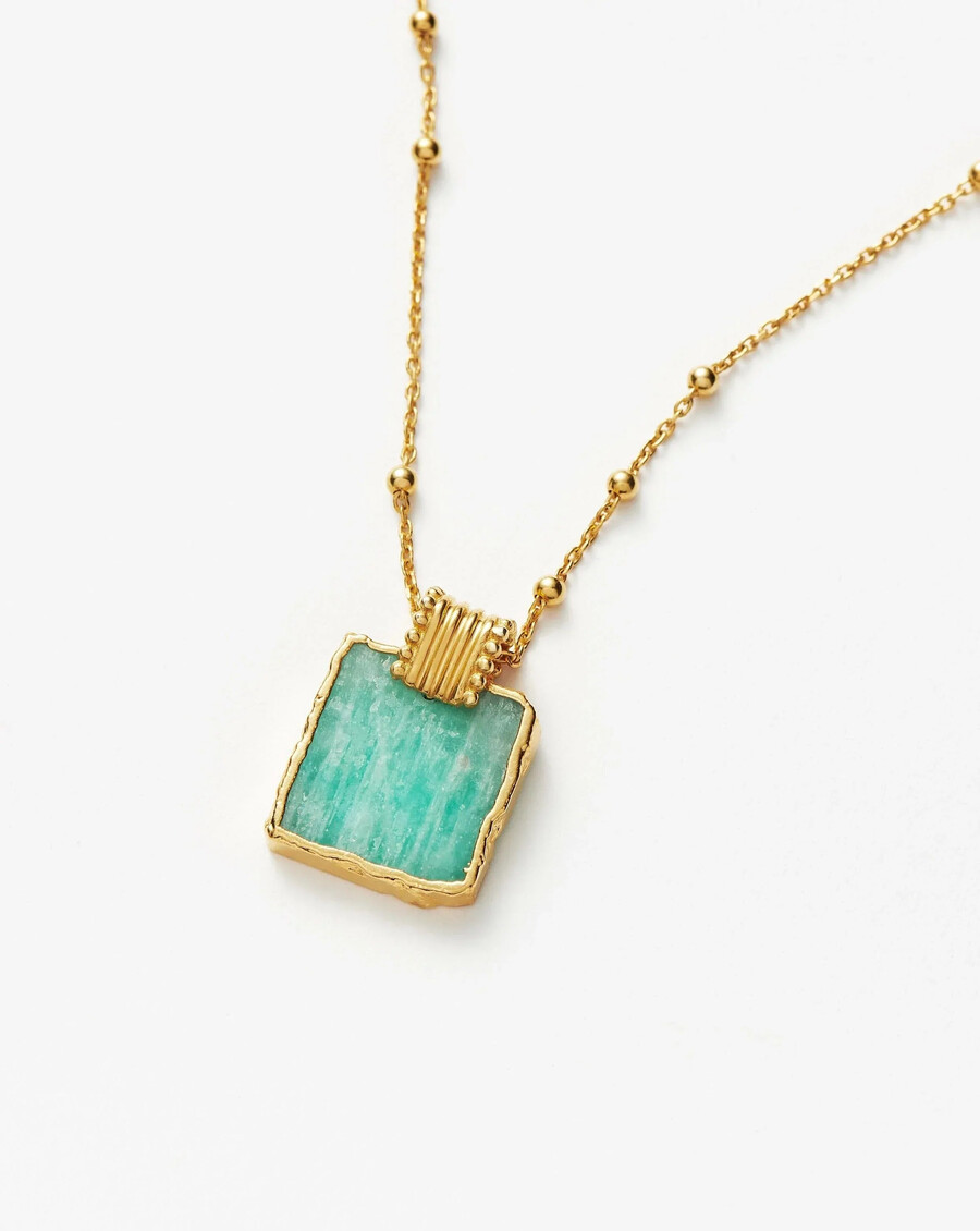 collar con dije de lena - chapado en oro de 18 quilates con amazonita