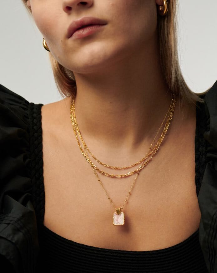 collar con dije de lena - baño de oro de 18 quilatesrodocrosita