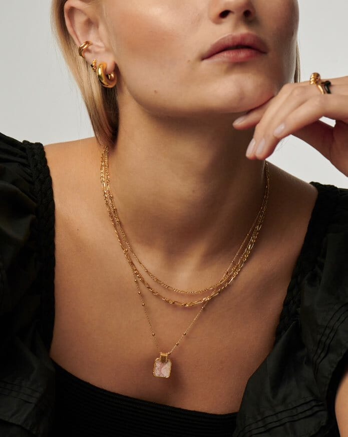 collar con dije de lena - baño de oro de 18 quilatesrodocrosita