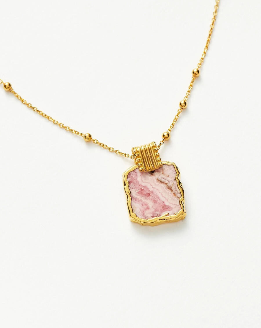 collar con dije de lena - baño de oro de 18 quilatesrodocrosita