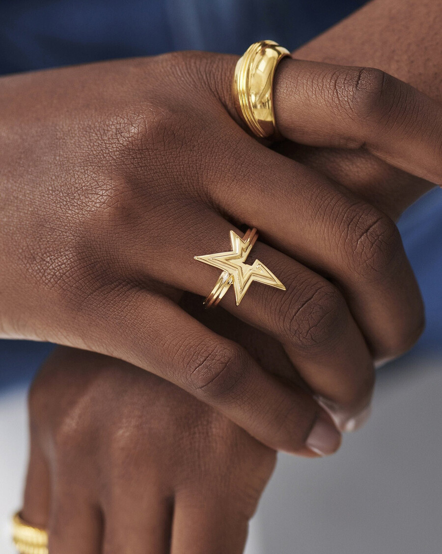 anillo celestial ridge star - oro vermeil de 18 k