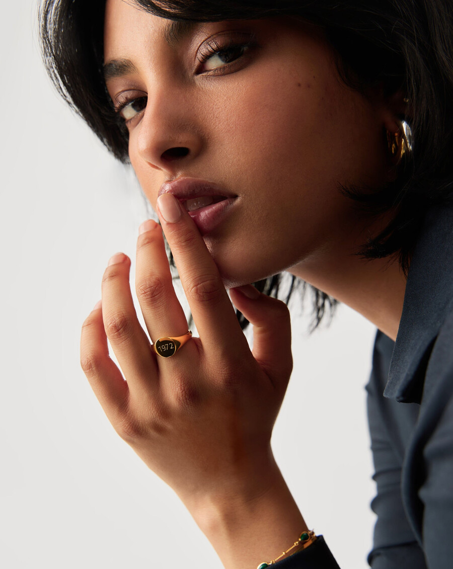 anillo de sello redondo grabable - oro vermeil de 18 k