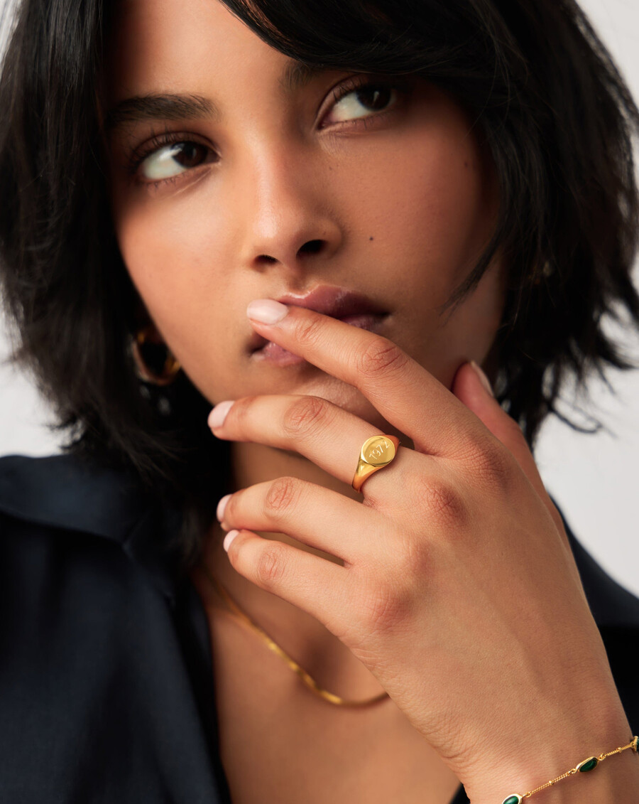 anillo de sello redondo grabable - oro vermeil de 18 k