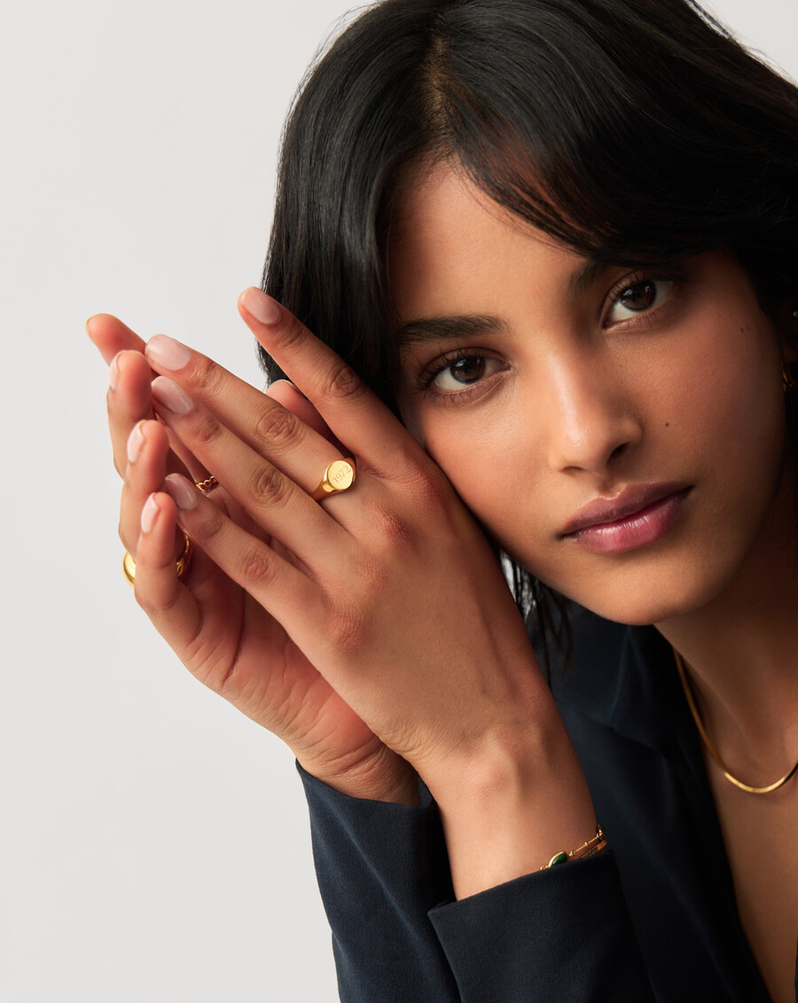 anillo de sello redondo grabable - oro vermeil de 18 k