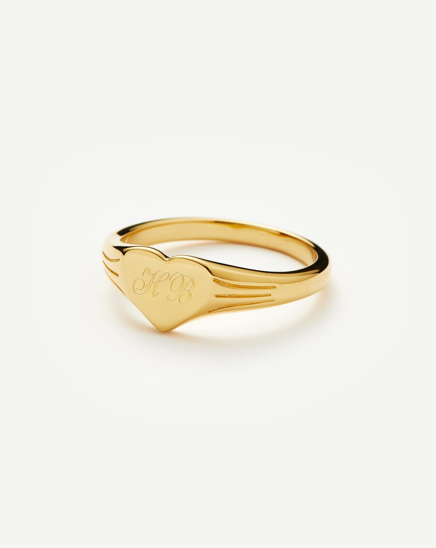 anillo de sello de corazón grabable - oro vermeil de 18 k