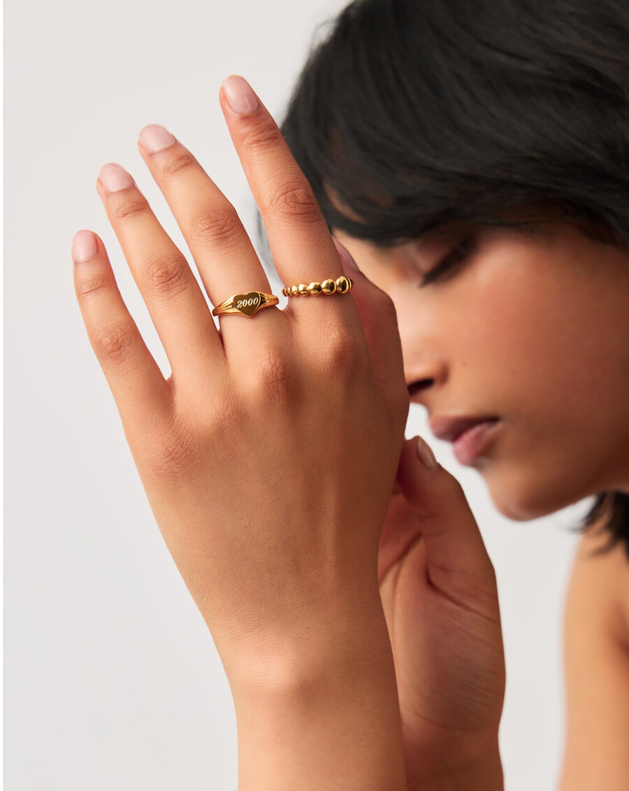 anillo de sello de corazón grabable - oro vermeil de 18 k