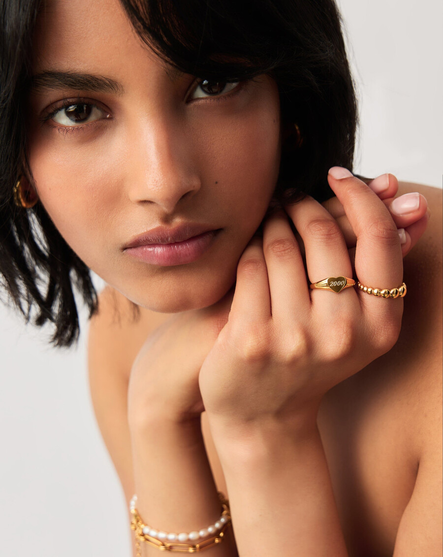 anillo de sello de corazón grabable - oro vermeil de 18 k