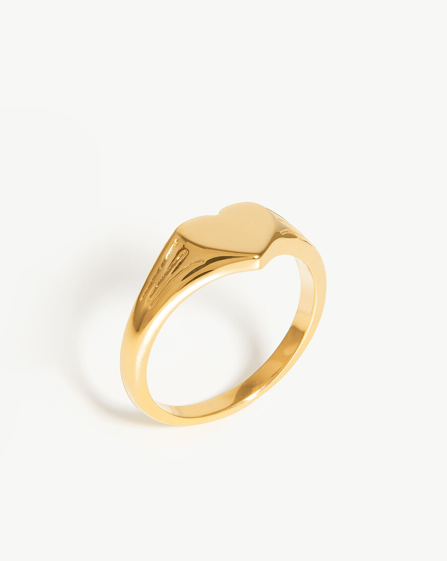 anillo de sello de corazón grabable - oro vermeil de 18 k