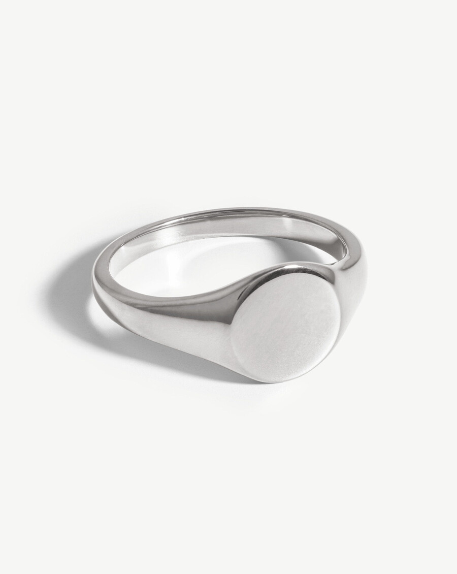 anillo de sello redondo grabable - plata de ley