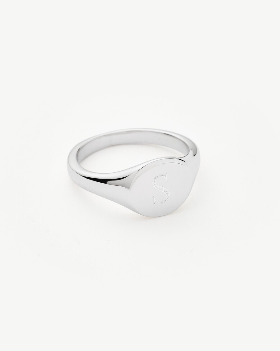 anillo de sello redondo grabable - plata de ley