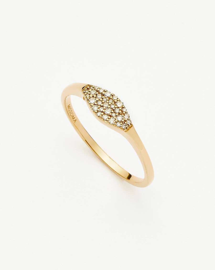 anillo de sello de diamantes de oro macizo de 14 k