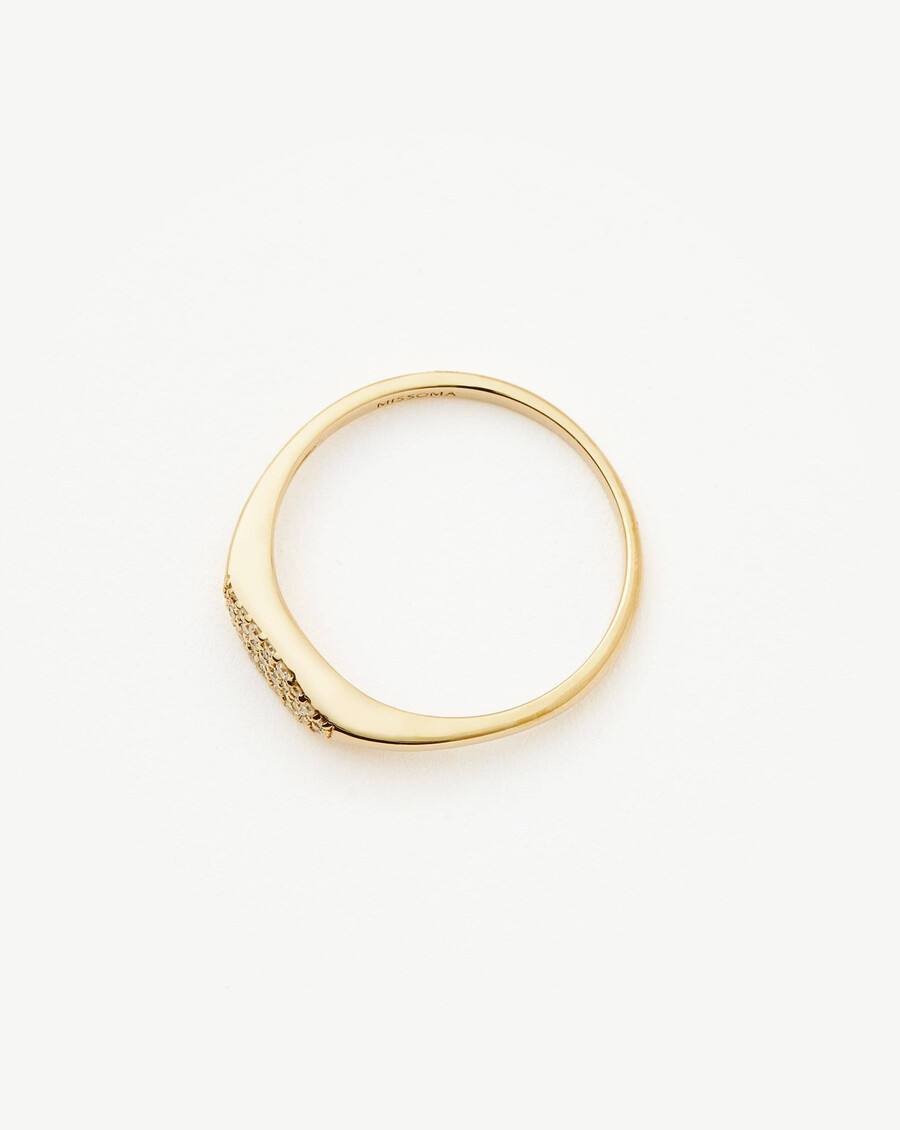 anillo de sello de diamantes de oro macizo de 14 k