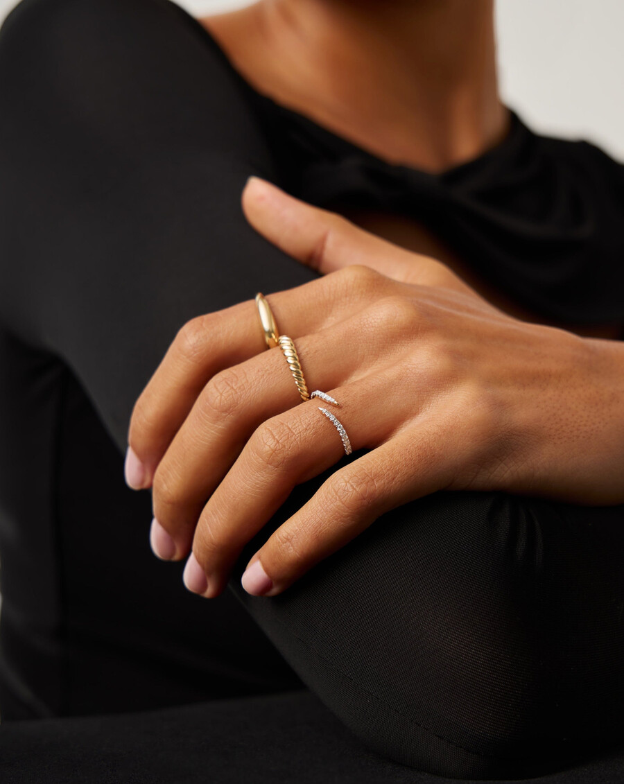 anillo de garra abierta fina - oro macizo de 14 kdiamante