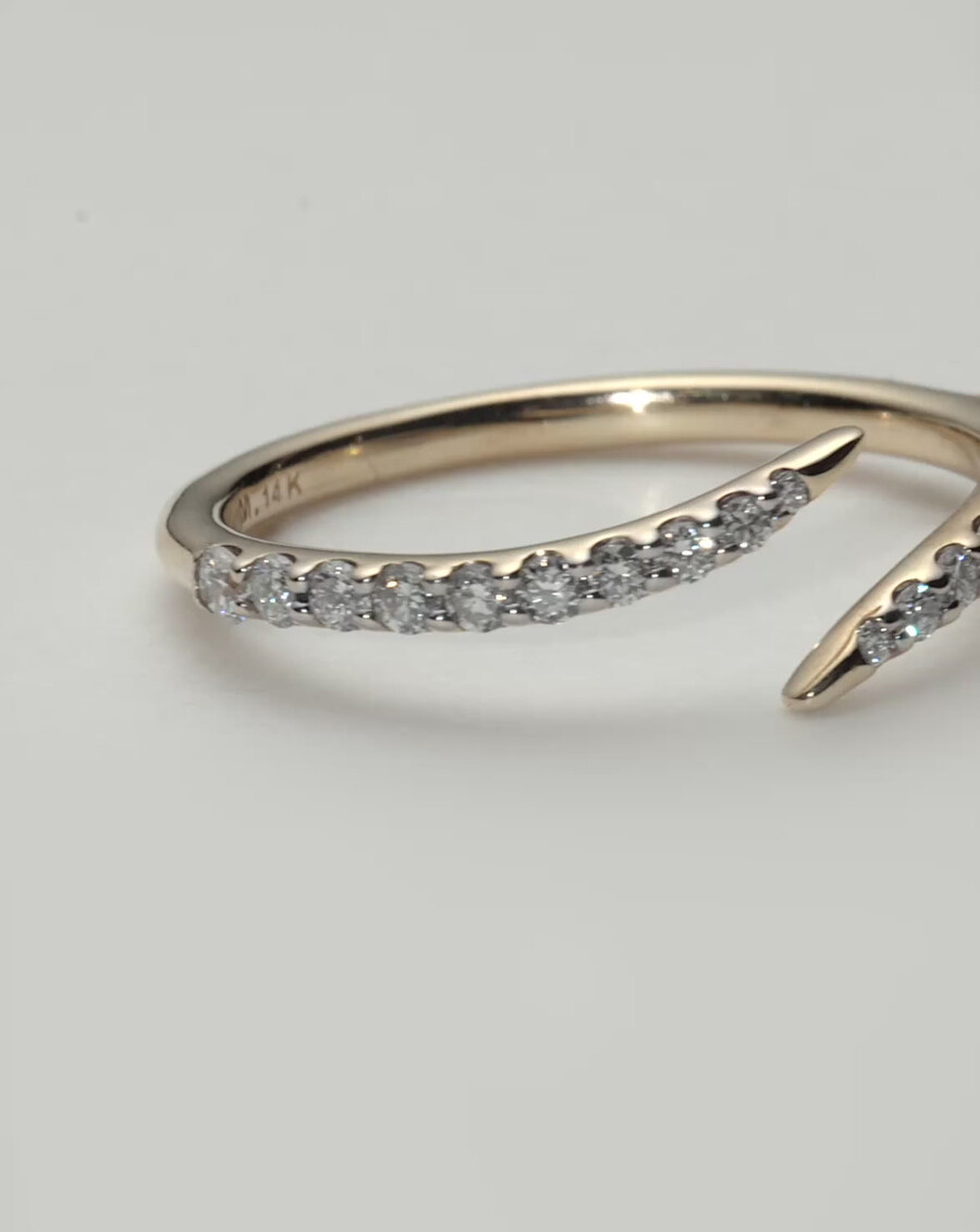 anillo de garra abierta fina - oro macizo de 14 kdiamante