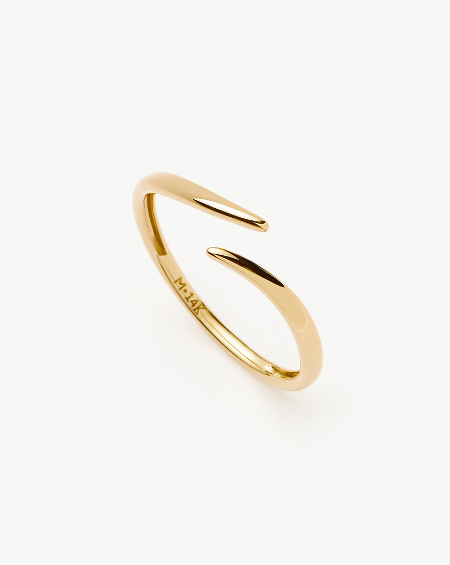 anillo de garra abierta fina - oro macizo de 14 k