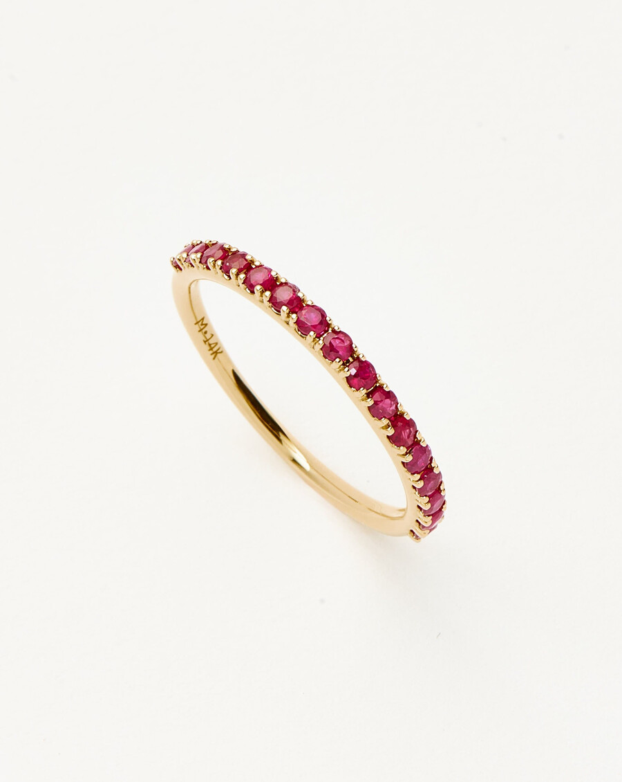 anillo de rubí de media eternidad en oro macizo de 14 k